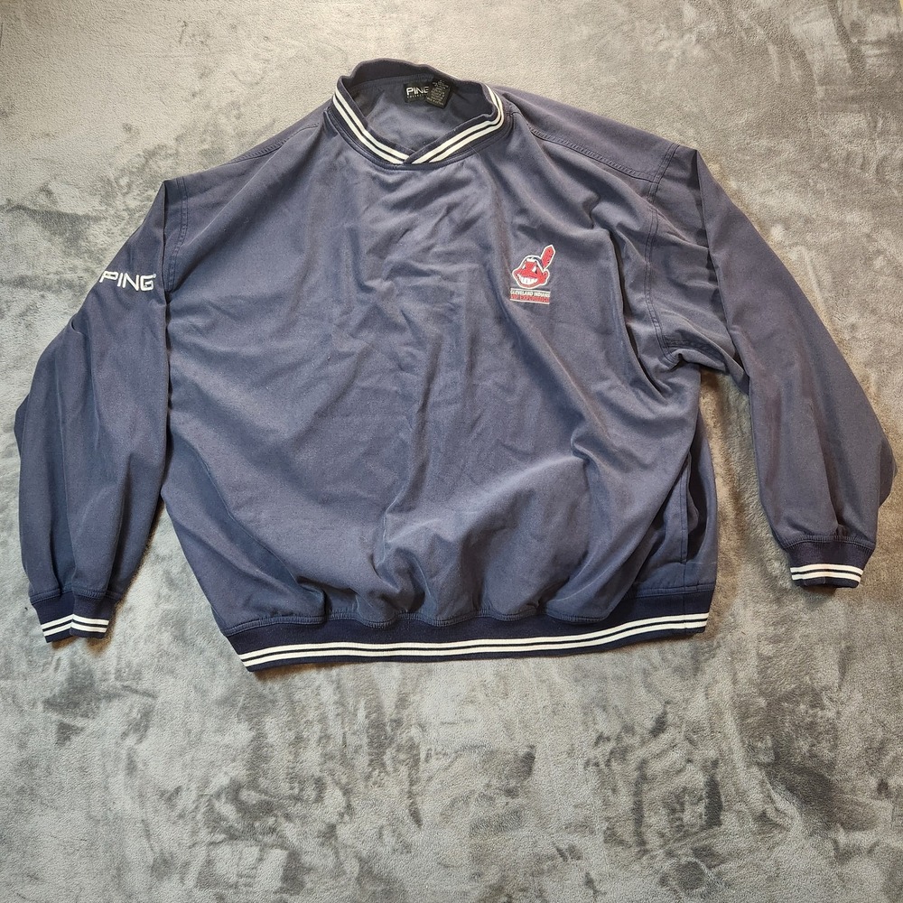 Cleveland Indians Jacket Mens 2XL Blue Chief Wahoo VIP Ping Pullover V Neck  VTG